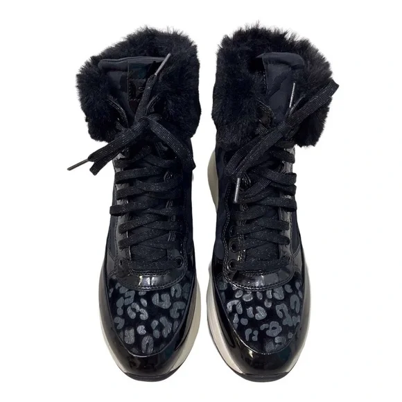 Geox Backsie Amphibiox Winter Boots Animal Print Faux Fur Black Size 7.5 Lace Up - Picture 4 of 10